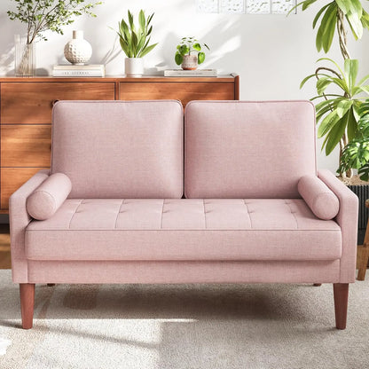 48 Inch Vesgantti Loveseat Sofa - Solid Wood Legs Mid Century Modern Easy Assembly Couch Throw Pillow Ashbeige for Apartment