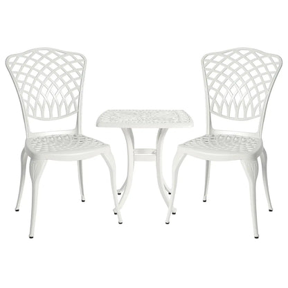 3pc Cast Aluminum Bistro Set, Rose Pattern Outdoor Garden Balcony, Rust &amp; All-Weather Resistant, White, Customized