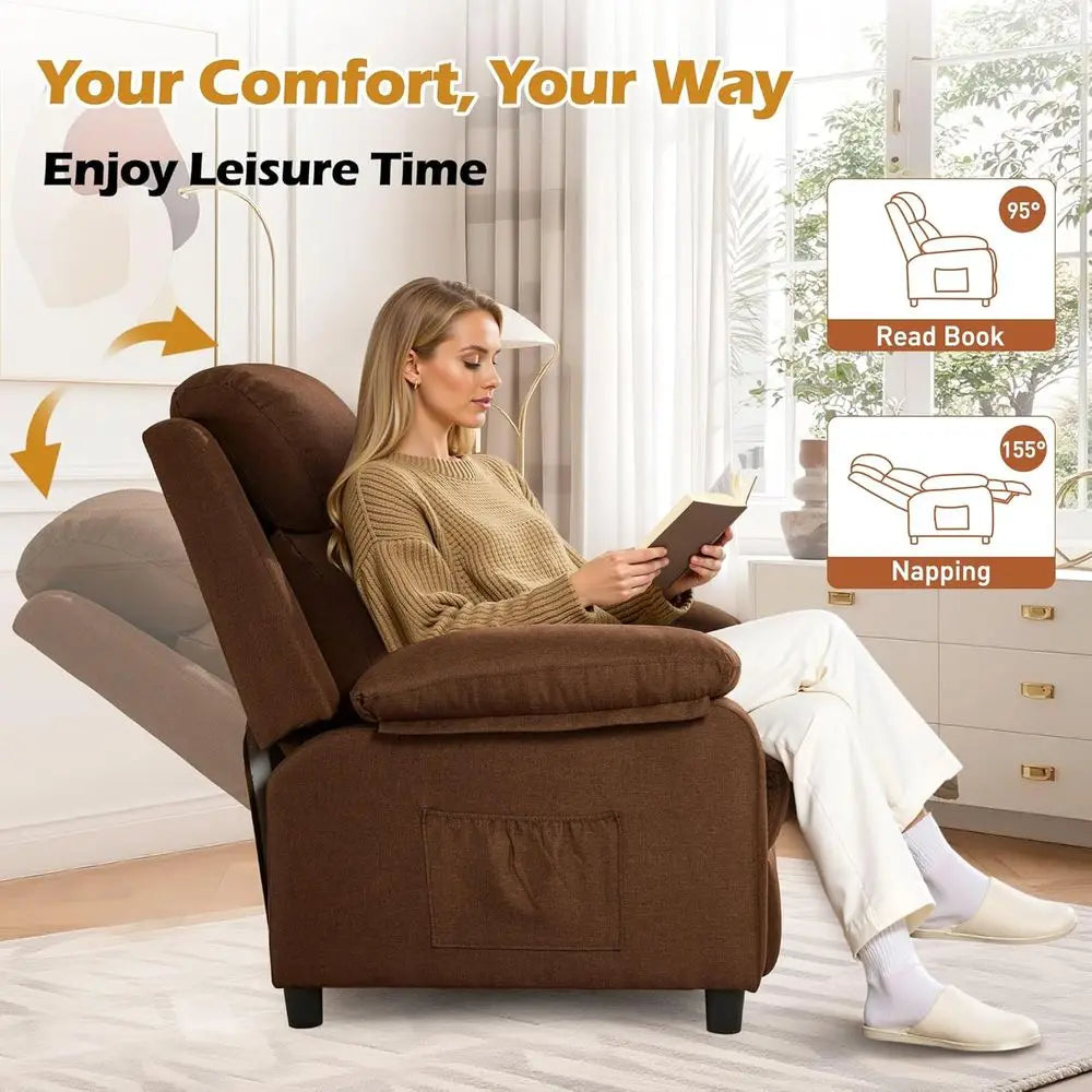 Padded Deep Seat Recliner Chair for Reading and Small Spaces