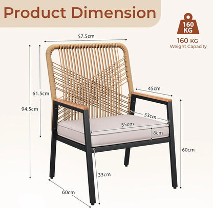 Outdoor Wicker Patio Chairs with Removable Cushions for Garden