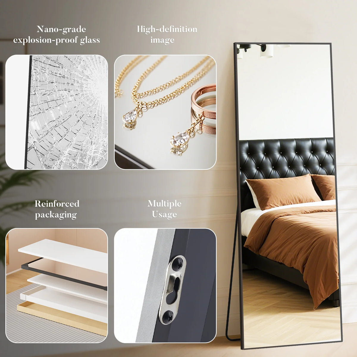 MCQ Shatterproof Full Length Mirror With Aluminum Frame For Home