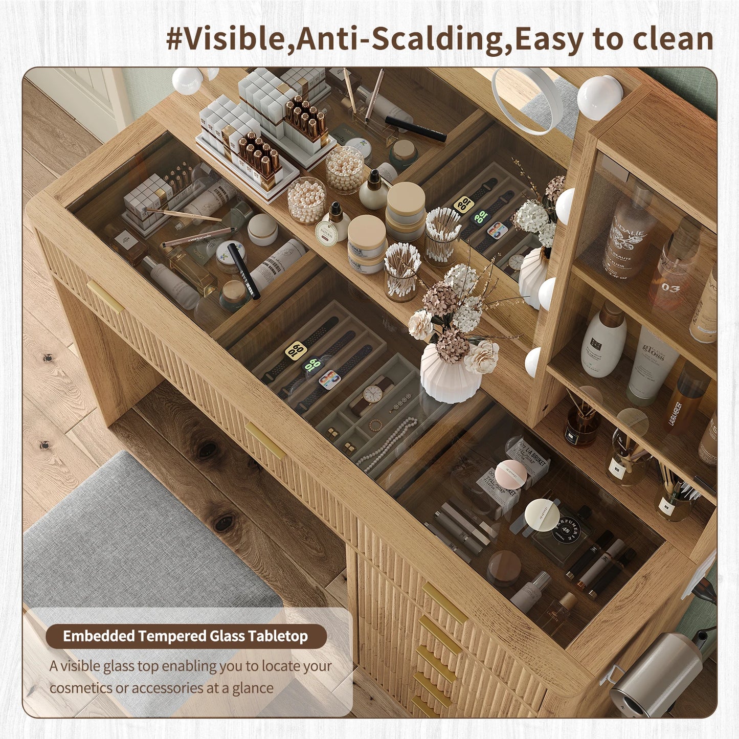 General Use Vanity Desk With LED Mirror And 7 Drawers