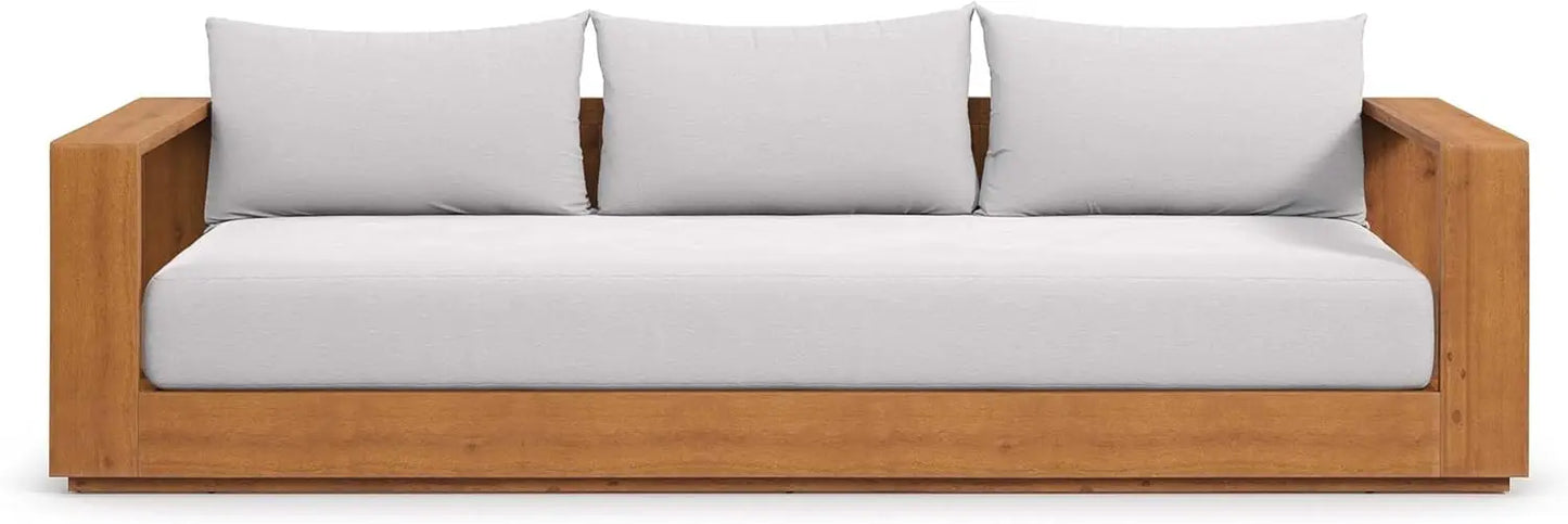 XMSJ Tahoe Acacia Wood Outdoor Patio Sofa Weather Resistant Cushions Porch Sunroom