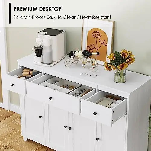 Charge Unit Buffet Cabinet With 3 Drawers And 4 Shelves