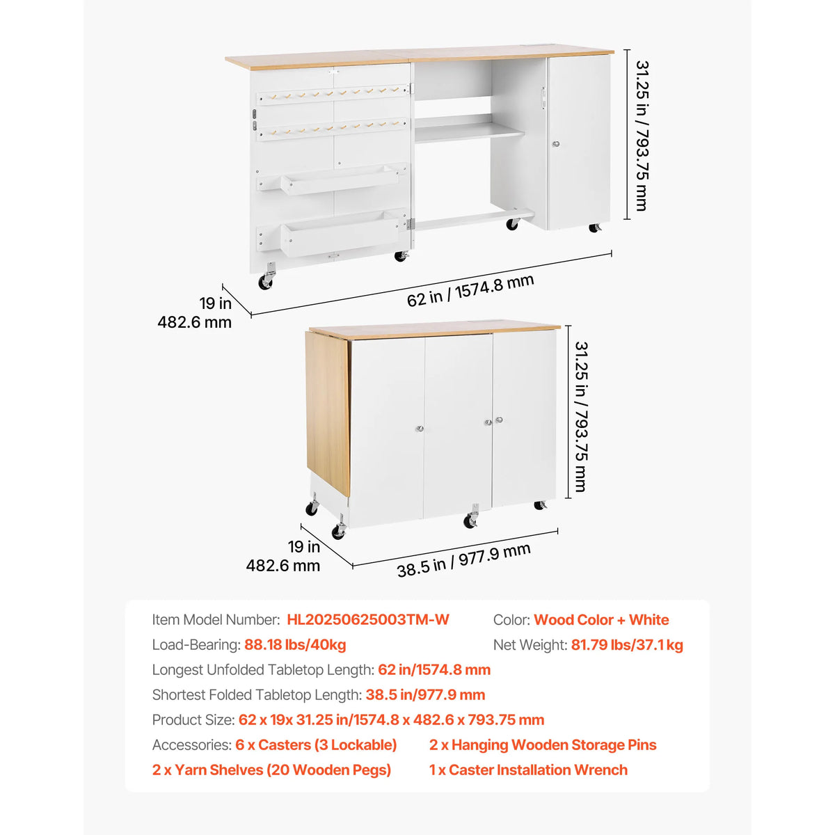 SucceBuy Folding Sewing Table With Cabinet And Charging Station For Home