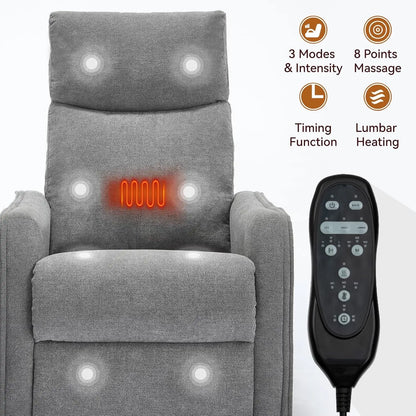 Heat Massage Manual Recliner Chair with Rocker &amp; 360° Swivel, Fabric Upholstered Reclining Armchair with Lumbar, Customized