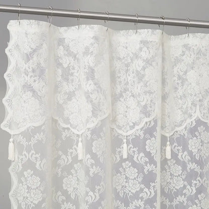 Ivory Shower Curtain with Attached Valance and Elegant Tassels. Standard Size 72 x 72 Lace Shower Curtain for Bathroom. Luxury S