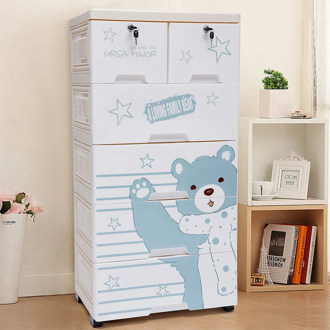 5 Layers Polar Bear Closet Tall Dresser Organizer Dolls Storage Cabinet 6 Drawers