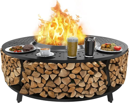 48" Fire Pit Surround Tabletop for Solo Stove Yukon, Bonfire &amp; Tiki, Portable Protective Barrier Equal Width Design with Firewoo