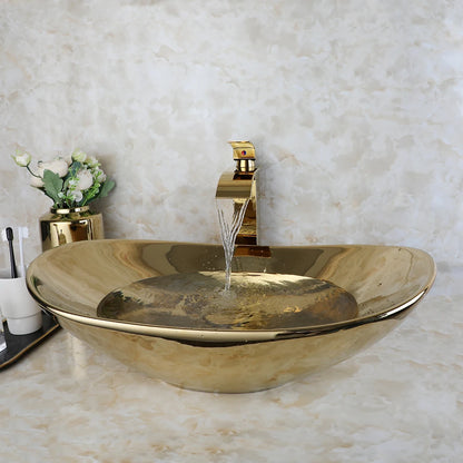 YANKSMART OUBONI Ceramic Luxury Bathroom Vessel Sink Set With Brass Faucet