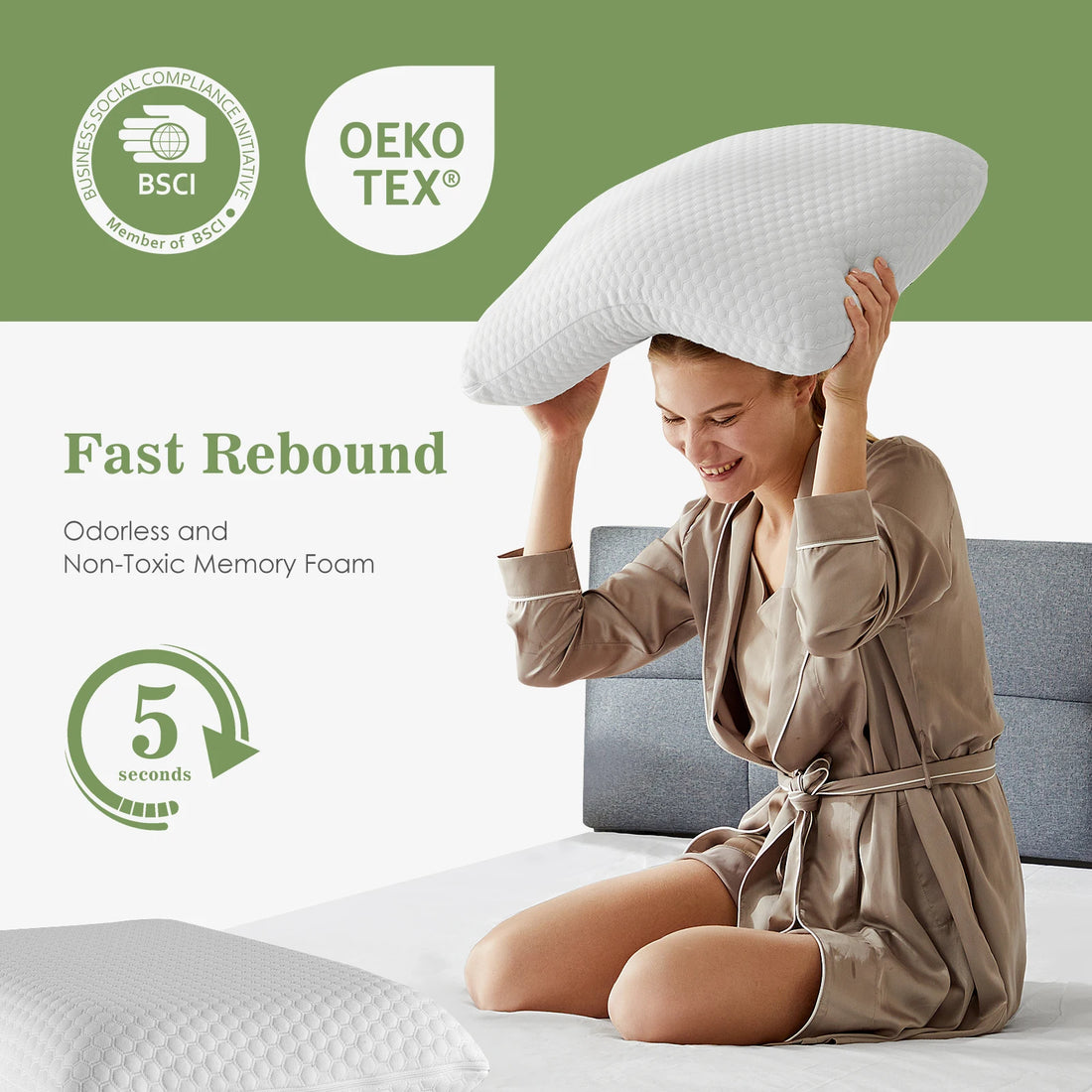 JHK 2-pieces Memory Foam Pillows Standard Size Neck Pillow Ventilated Cooling Bed Pillow with Removable Washable Cover Comfort