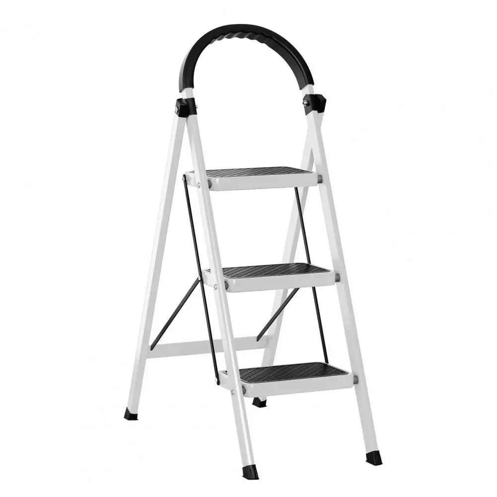 3 Step Folding Step Ladder, Heavy Duty 330lbs Load, Collapsible Stool for Home RV Outdoor Work White Red