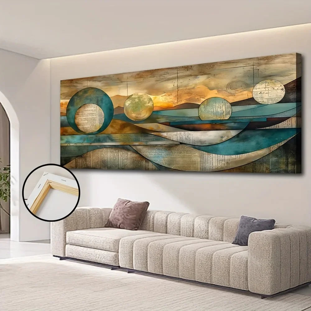 Art Deco Modern Contemporary Frame Canvas wall art, pine frame, wax canvas painted wood frame - thickness 1.5 inches
