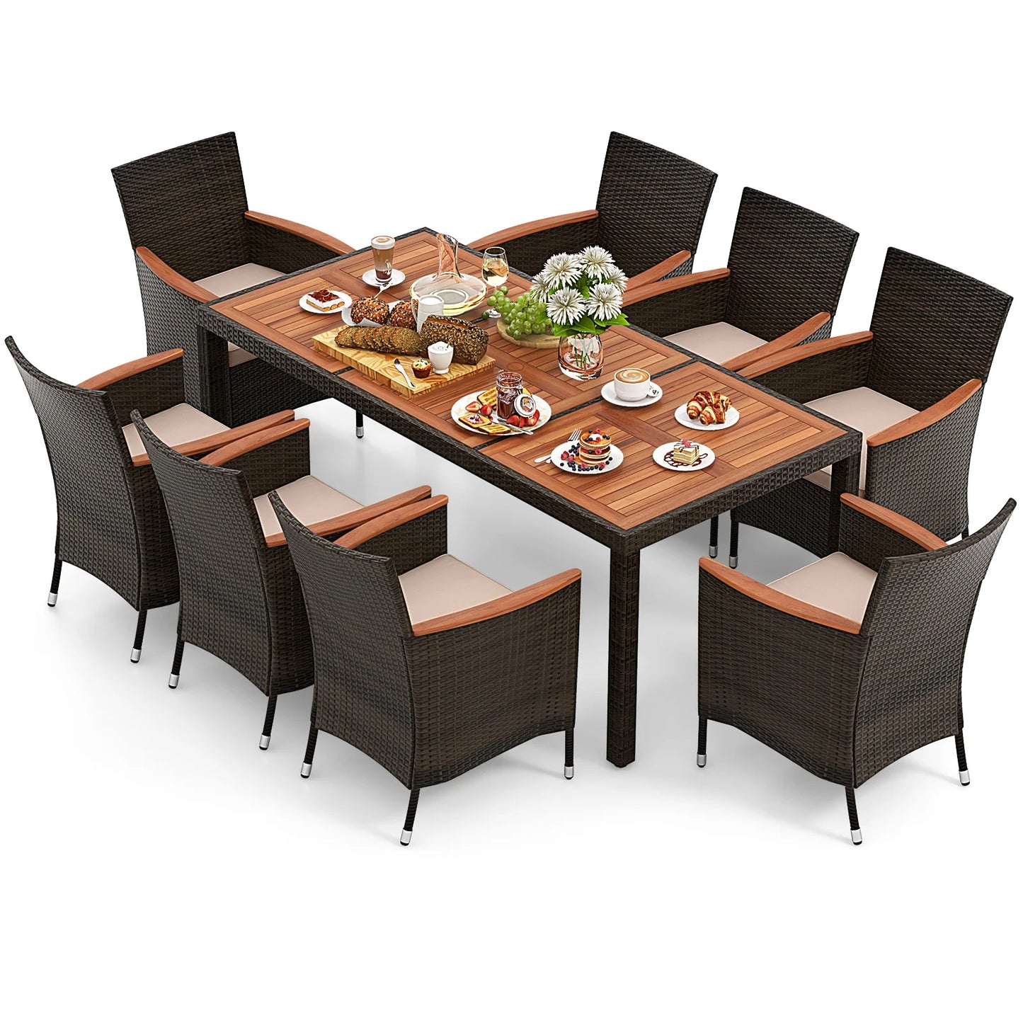 HOMASIS 9 Piece Outdoor Patio Dining Set With Wicker Chairs