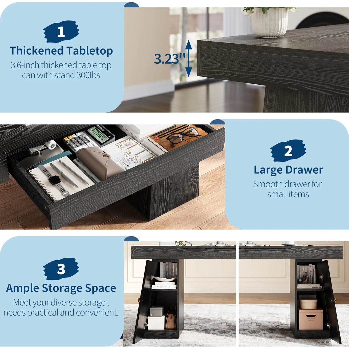 HiMISS Gaming Computer Desk With Drawer Cabinet And Storage Shelves
