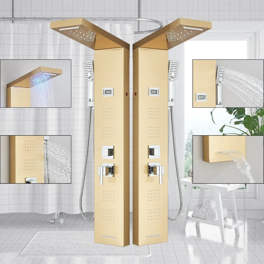 Gold Stainless Steel Shower Panel Tower System Massage Body Jets With Tub Spout