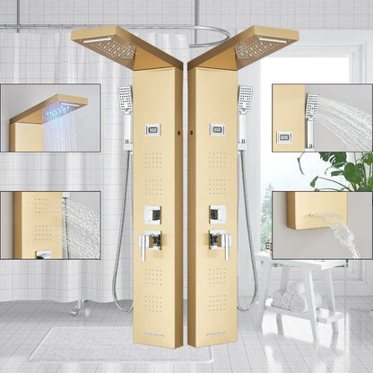 Gold Stainless Steel Shower Panel Tower System Massage Body Jets With Tub Spout