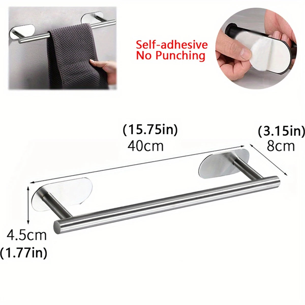Towel Racks for Bathroom, Adhesive Towel Bar, Hand Towel Holder, Kitchen Towel Holder, No Drill Towel Holder, Bathroom Accessories
