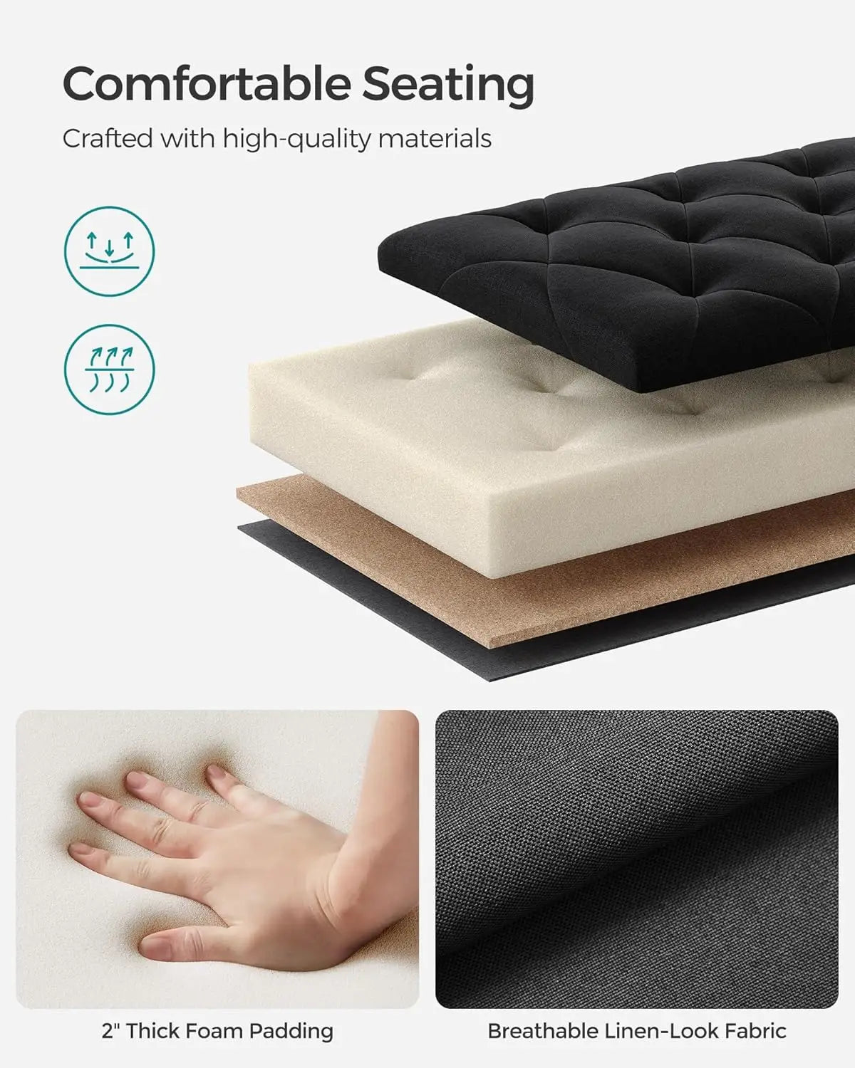 Storage Ottoman Bench with Legs, 15.7x43.3x15.7 Inches, End of Bed Bench, Holds 660 lb for Living Room Bedroom Entryway in Black