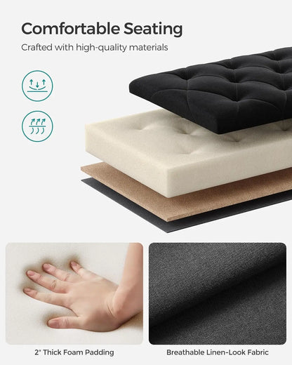 Storage Ottoman Bench with Legs, 15.7x43.3x15.7 Inches, End of Bed Bench, Holds 660 lb for Living Room Bedroom Entryway in Black