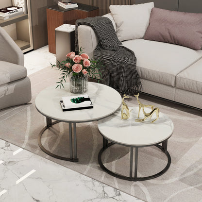 Modern Nesting Coffee Tables Set of Two with Metal Frames