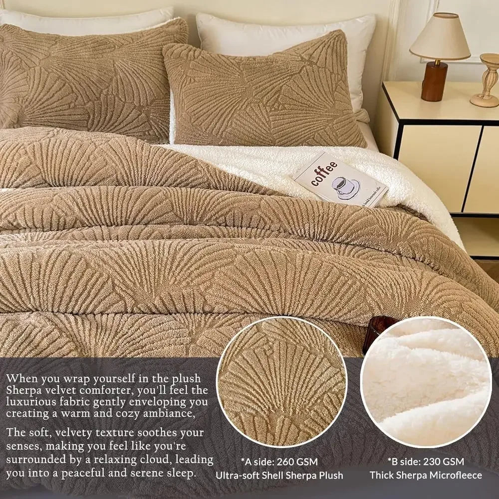 King Size Geometric Quilted Bedding Set, 3-Piece Warm Cozy Premium Comforter with 2 Pillowcases, Beige (104x90)