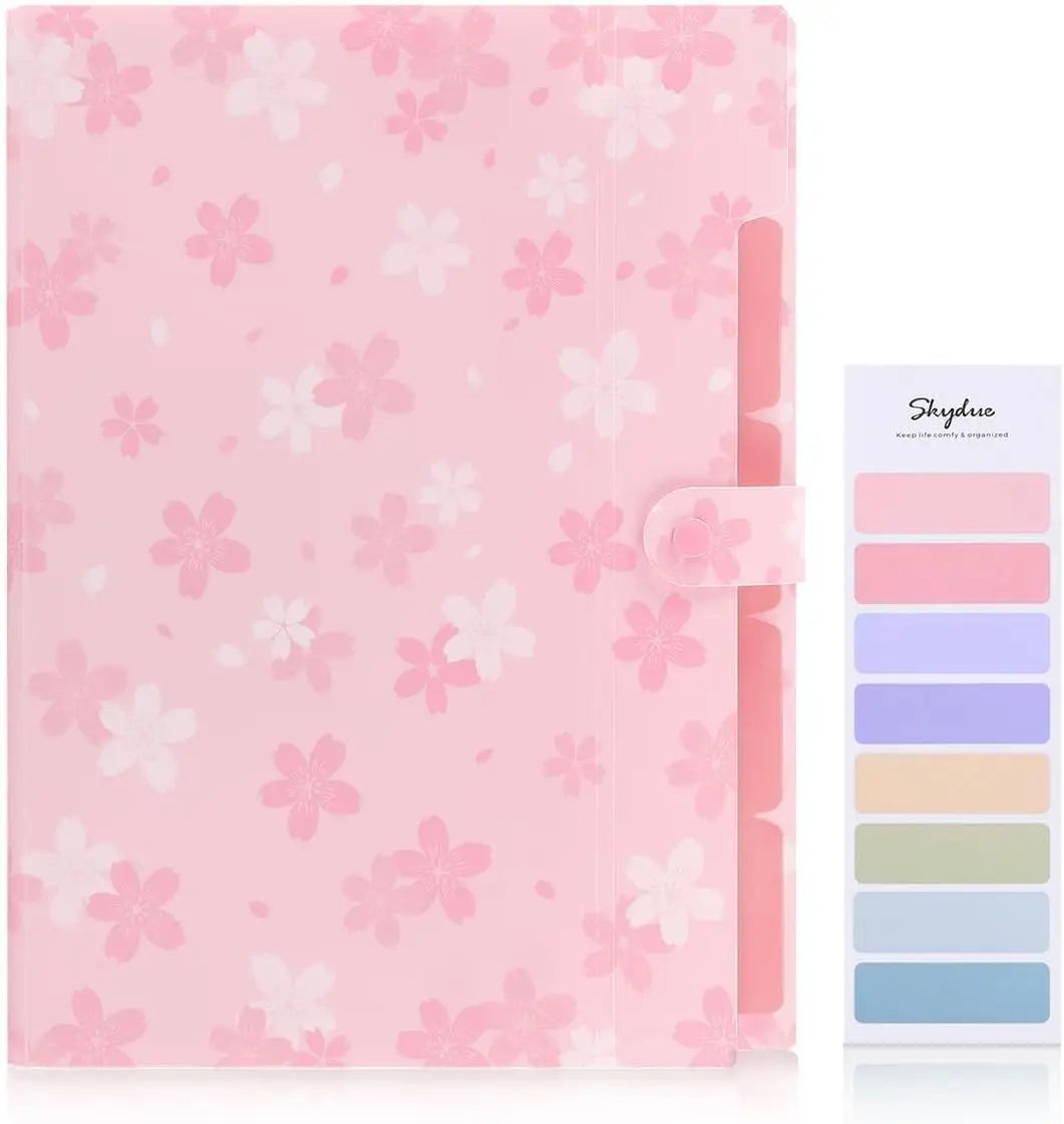 Pink Expanding File Folder with 5 Pockets, Portable Accordion Organizer for Receipts and Documents, Letter Size Office Supplies