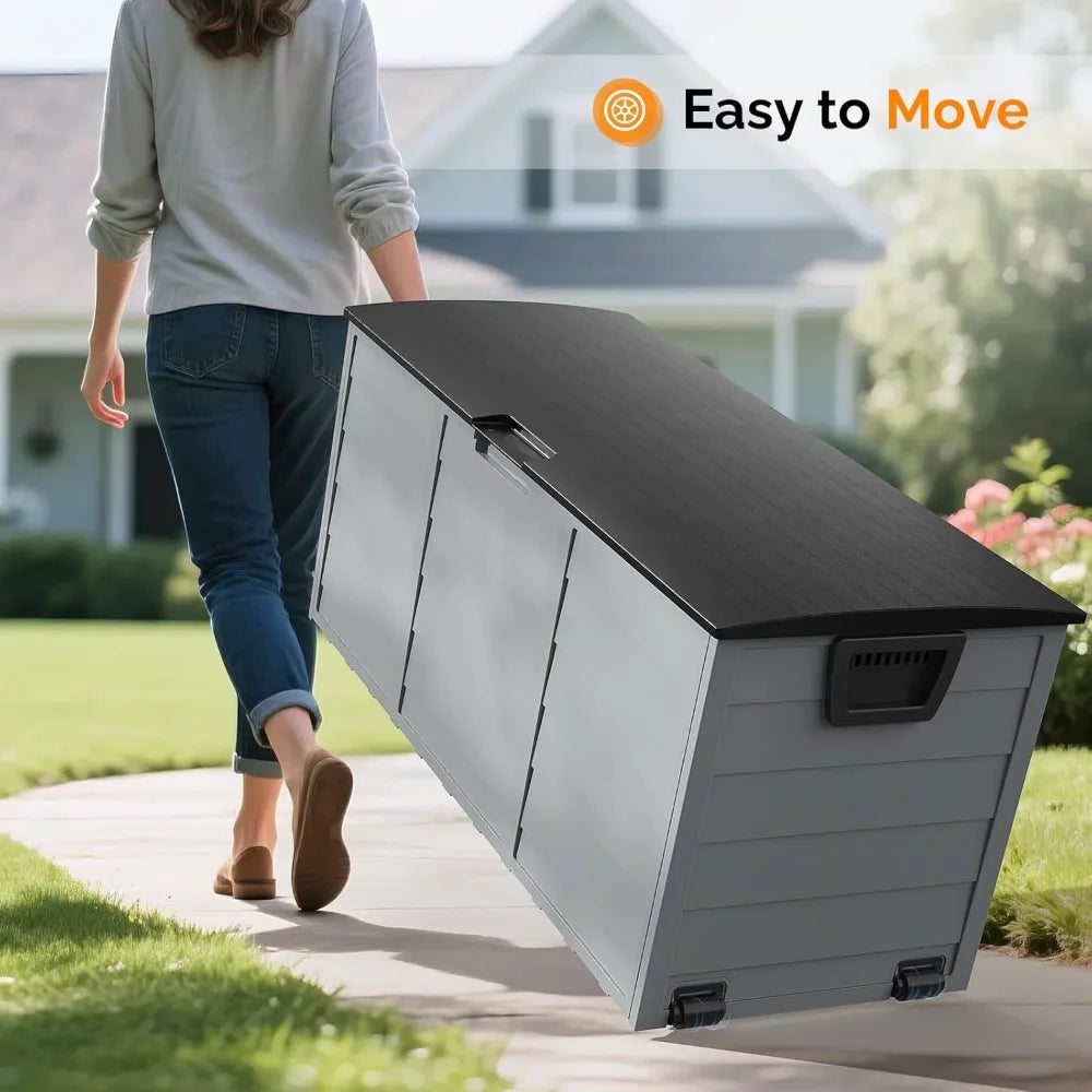 75 Gallon Outdoor Storage Box, Lockable Plastic Storage Containers with Lid, Patio Deck Box Furniture for Garden,