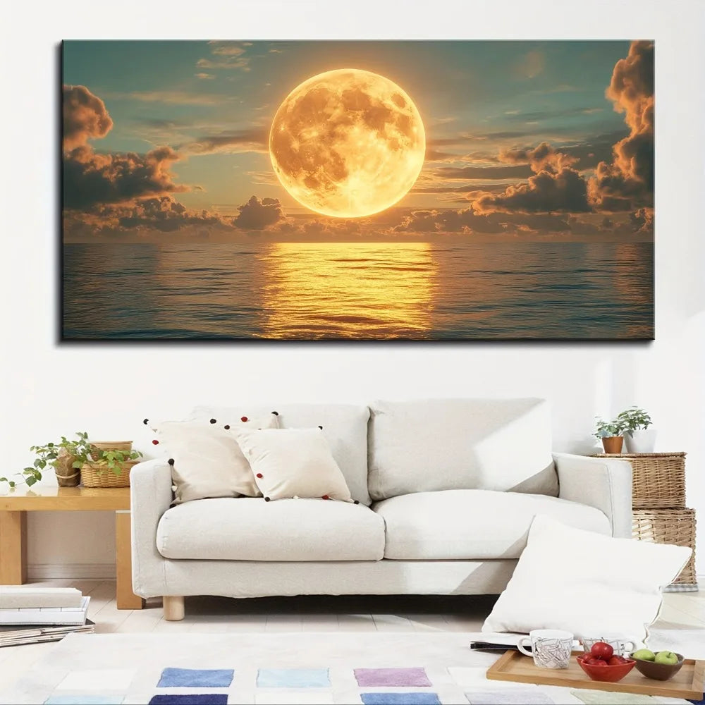 Hign-concerned Sea Sunset Canvas Wall Art With Pine Frame