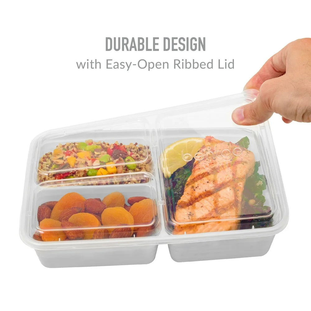 20-Piece Meal Prep Kit 3-Compartment Storage Containers with Lids Stackable Microwave Safe Reusable BPA-Free Healthy Portion