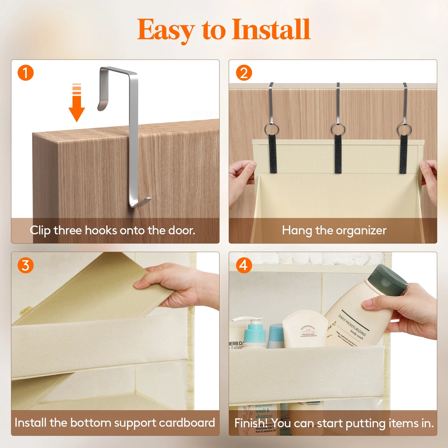 Over the Door Organizer, 5 Shelf Clear Window Hanging Storage with 4 Mesh Side Pockets, Anti Tilt 40 lbs Load Behind Door