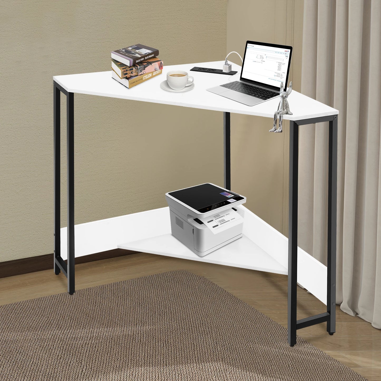 Small Corner Desk with Outlet Corner Table for Small Space Industrial Computer Desk w/USB Ports Triangle Desk for Home Office