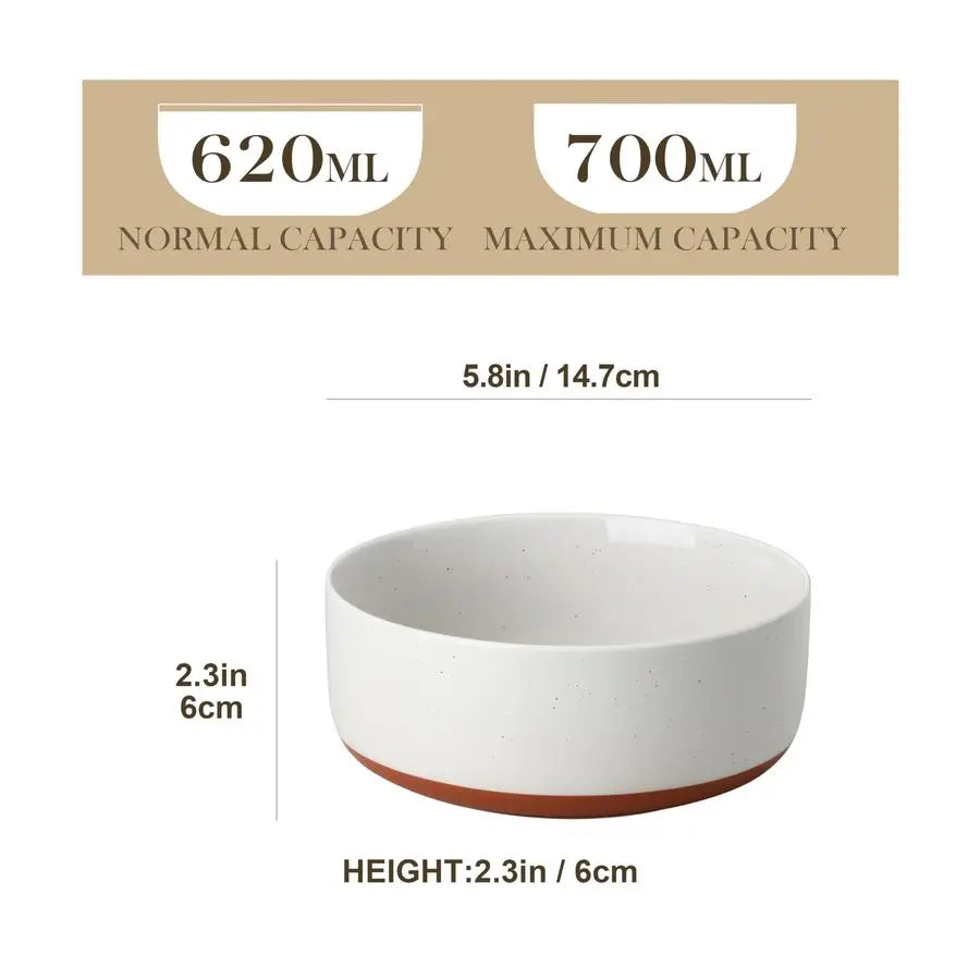 Cereal Bowls Set of 6, 24 OZ Ceramic Bowls for Kitchen, Soup Bowl Breakfast Bowls, Dishwasher Microwave Safe, Khaki White, Serie