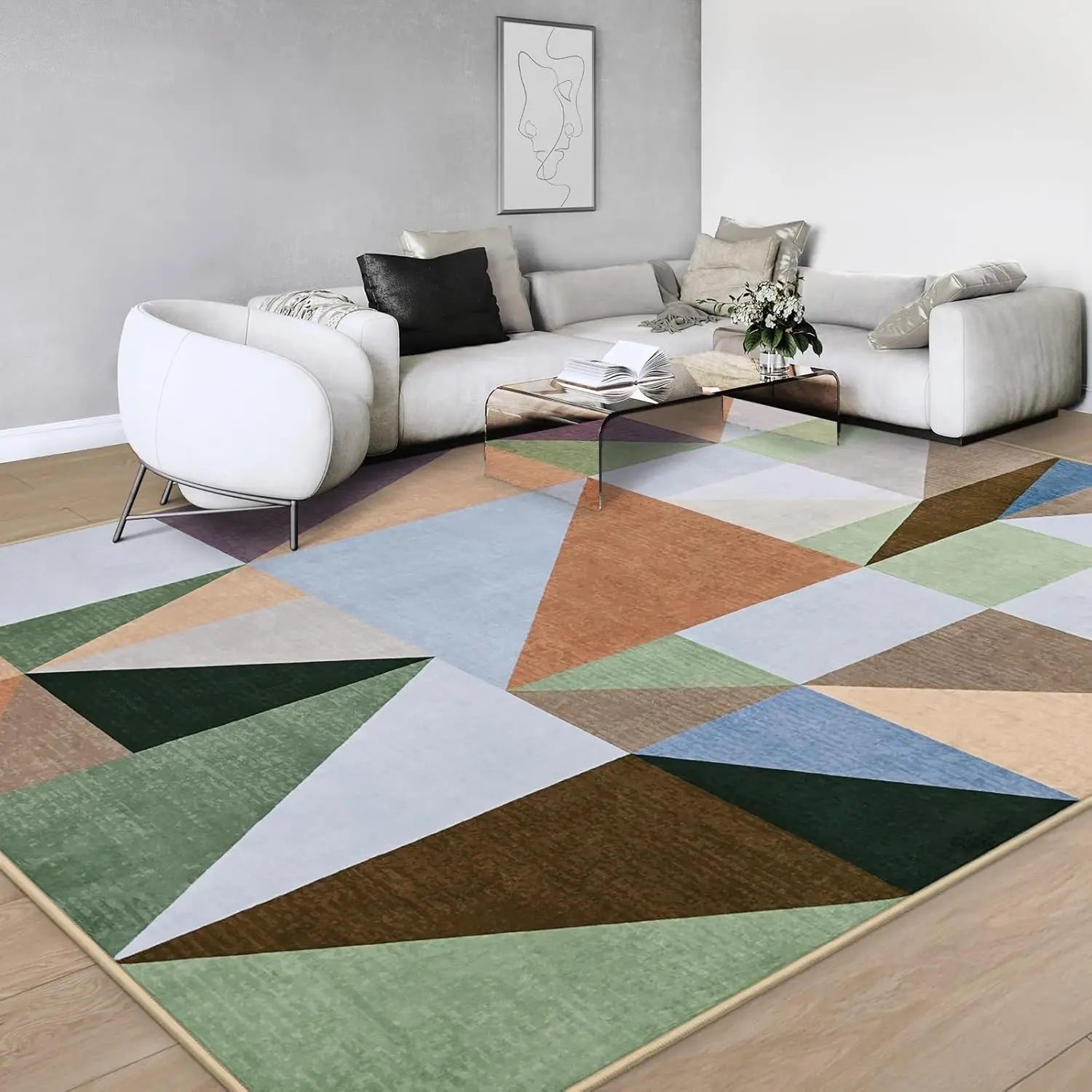 Geometric Patchwork Area Rug,Non-Slip Washable Rug for Bedroom, Soft Indoor Carpet for Entryway Dining Room Office Nursery Floor