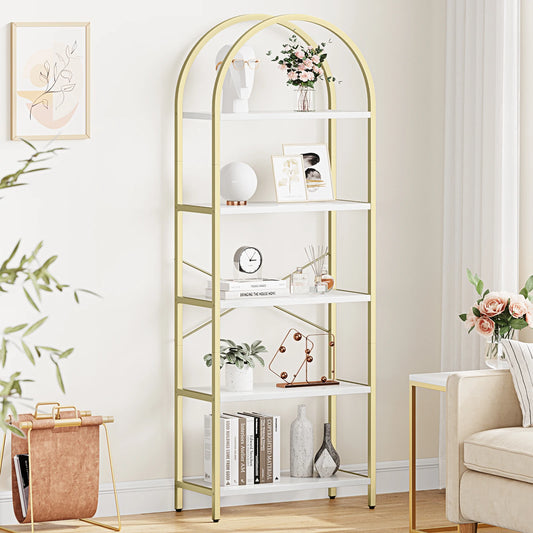 Five Tier Arched Display Bookshelf With Metal Frame