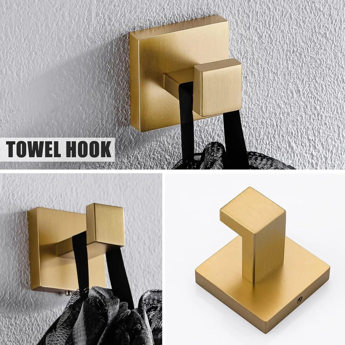 5-Piece Brushed Gold Bathroom Hardware Set, SUS304 Stainless Steel Towel Holder with Concealed Screws