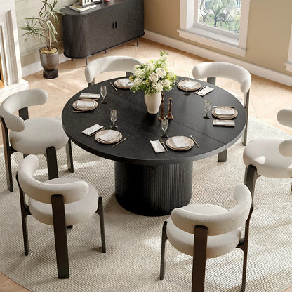 ONBRILL Modern Round Fluted Wood Dining Table for Home Furniture