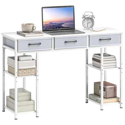 Computer Desk With Three Fabric Drawers And Adjustable Storage Shelves