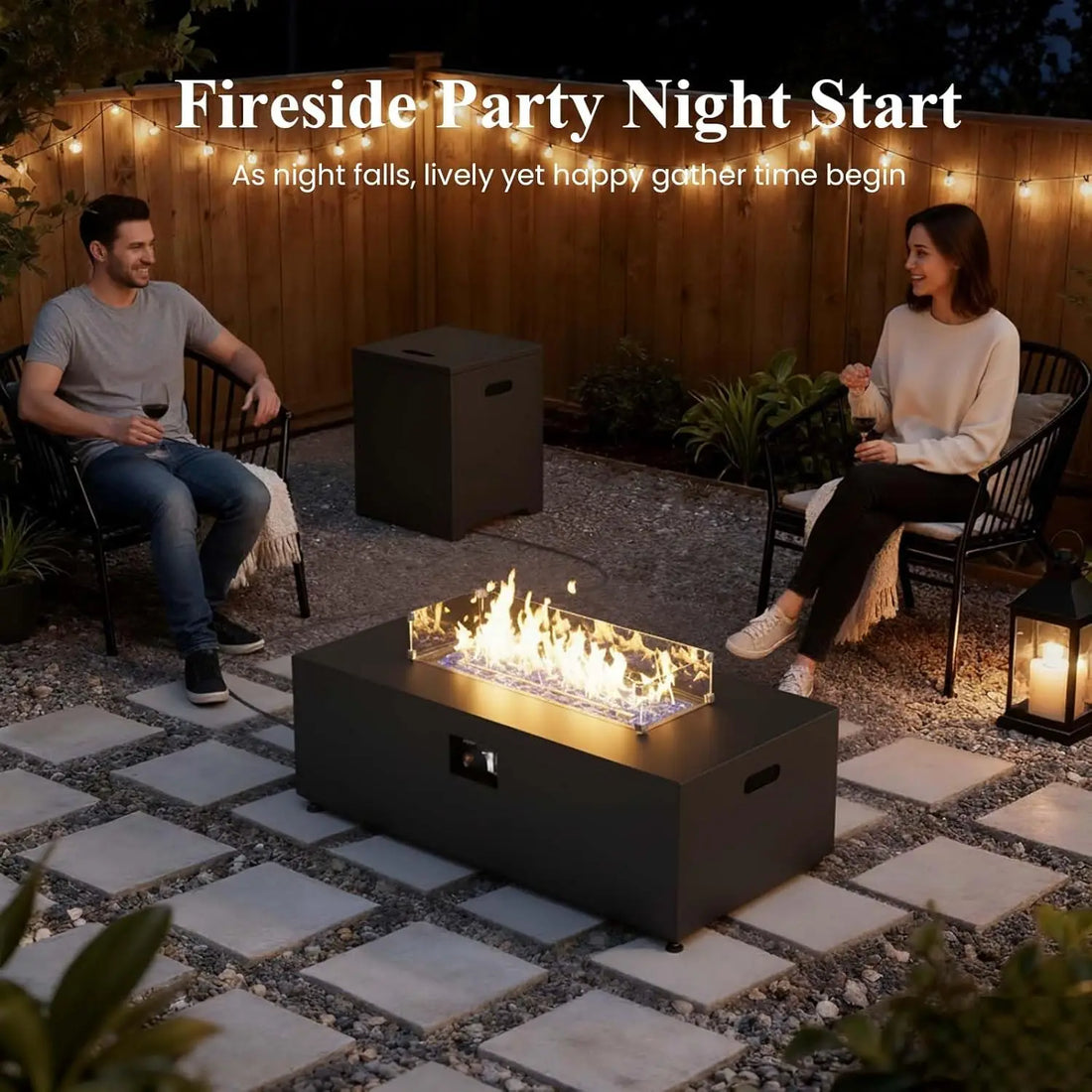 42 Inch Outdoor Fire Pit Table for Outside Patio, 55000BTU Rectangle Propane Firepit , Waterproof Cover and Lid