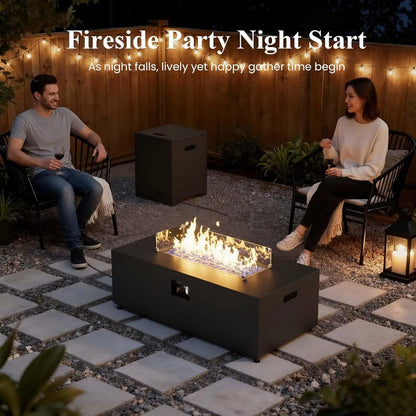 42 Inch Outdoor Fire Pit Table for Outside Patio, 55000BTU Rectangle Propane Firepit , Waterproof Cover and Lid