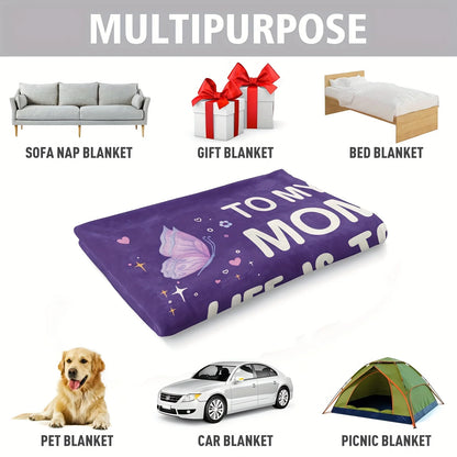 Soft Flannel Cherished Mom Gift Blanket - Versatile Purple Sofa Throw from Daughter or Son | Perfect for Mother&