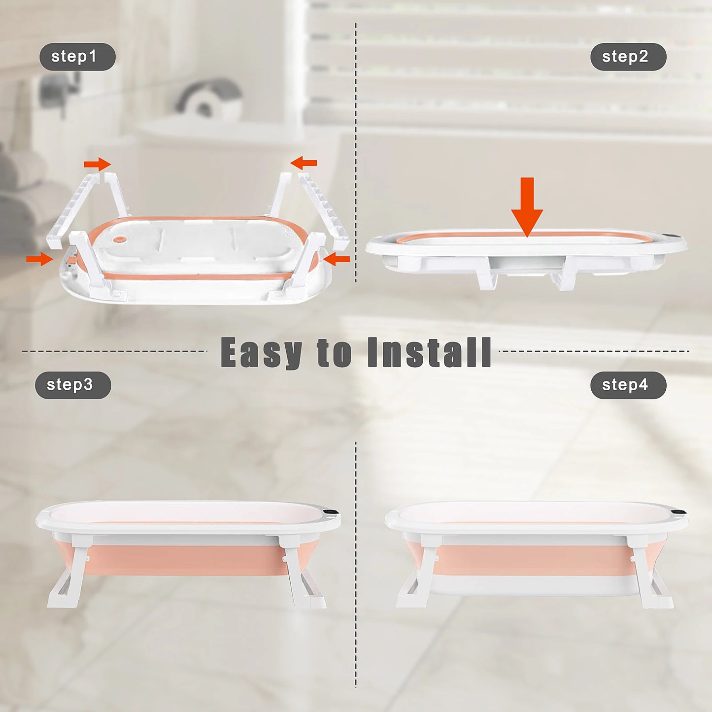 Hign-concerned Foldable Kids Bathtub With Non Slip Pad