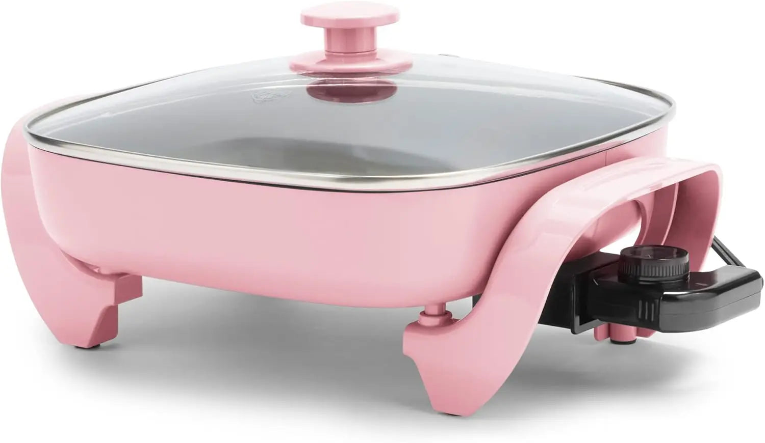 GreenLife 12" Square Electric Skillet with Glass Lid, Ceramic Nonstick, Adjustable Temp, Cool Handles, Pink