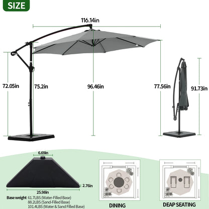 JHK Outdoor Offset Cantilever Patio Umbrella With Base And Tilt