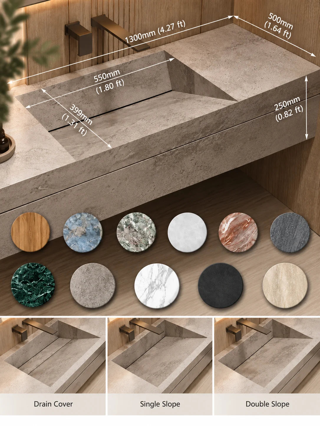 Custom Luxury Natural Stone Bathroom Vanity With Integrated Dual Basin