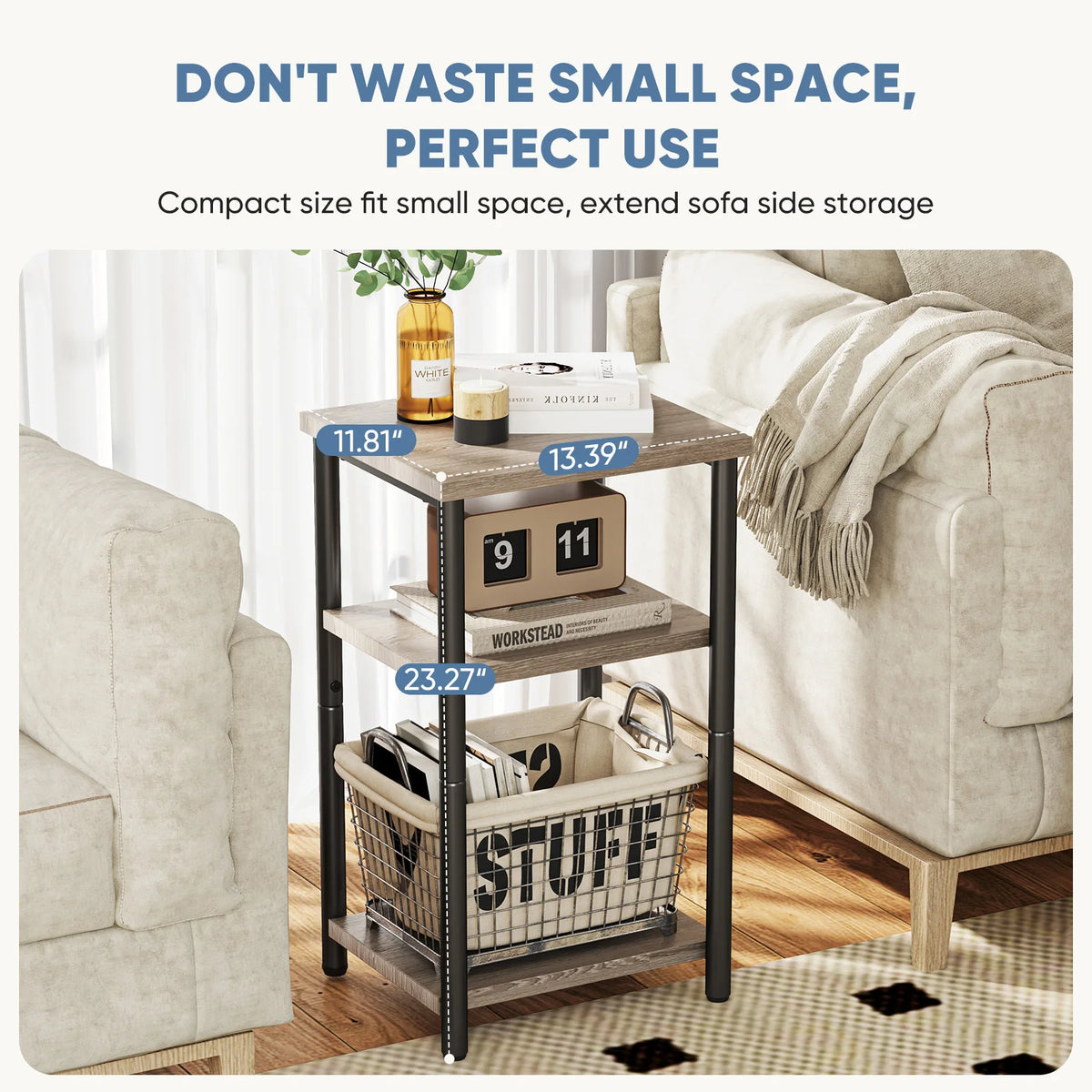 MCQ Three Tier Wood Coffee Table With Storage Shelf