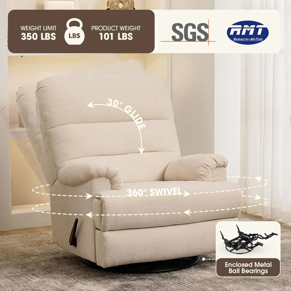Large Glider Rocker Recliner,eclining Sofa Rocking Chair Nursery,23 Inches Deep Seat & 27 inches High Back，Bed Room‎ (Beige)