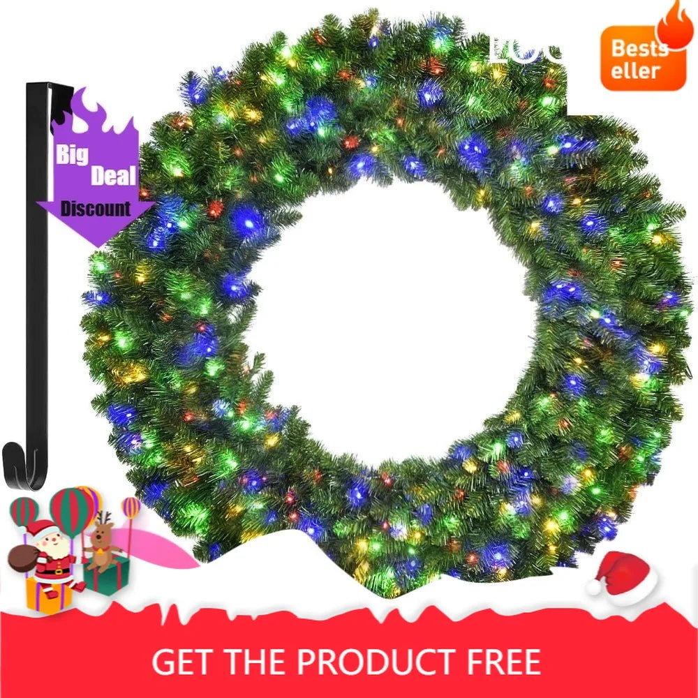 XMSJ Premium Extravagant Illuminated Christmas Wreath For Celebrations With LEDs