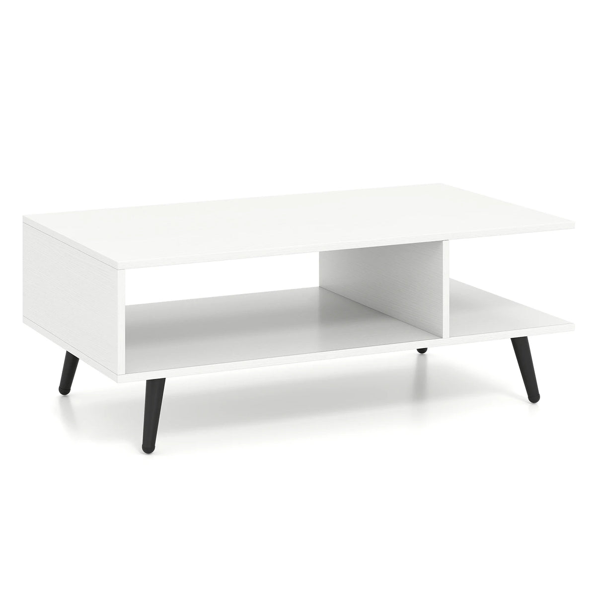 HOMASIS Two Tier Coffee Table With Storage Compartments Metal Legs
