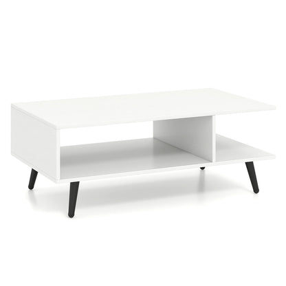 HOMASIS Two Tier Coffee Table With Storage Compartments Metal Legs